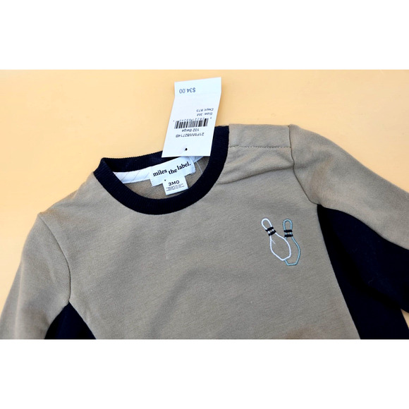 Miles The Label Baby Boy SZ 3 Months Lucky Bowling Pins Strike Beige Sweatshirt - Picture 2 of 9